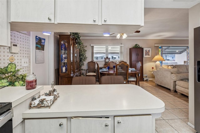 kitchen with light tile patterned floors