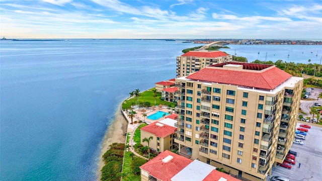 aerial view with a water view