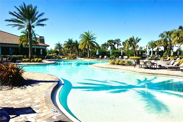 pool featuring a patio area