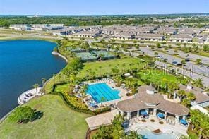 aerial view with a water view