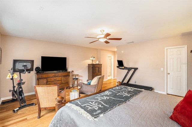 bedroom featuring ceiling fan and wood-type flooring