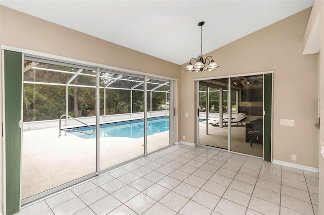 view of swimming pool with a notable chandelier