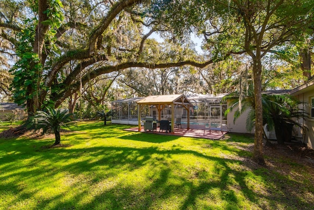 view of yard featuring a lanai and a patio