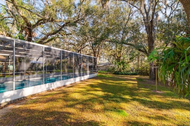 view of yard with a lanai