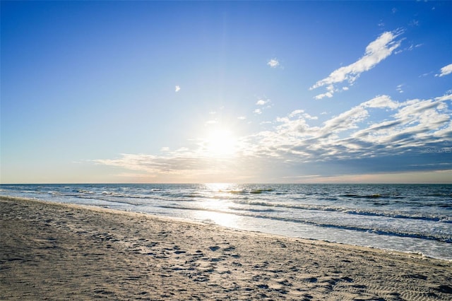 property view of water featuring a beach view