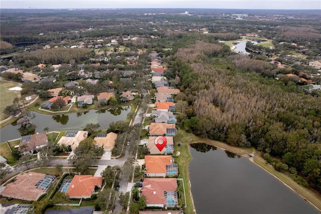 aerial view with a water view