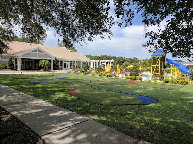 view of play area with a lawn