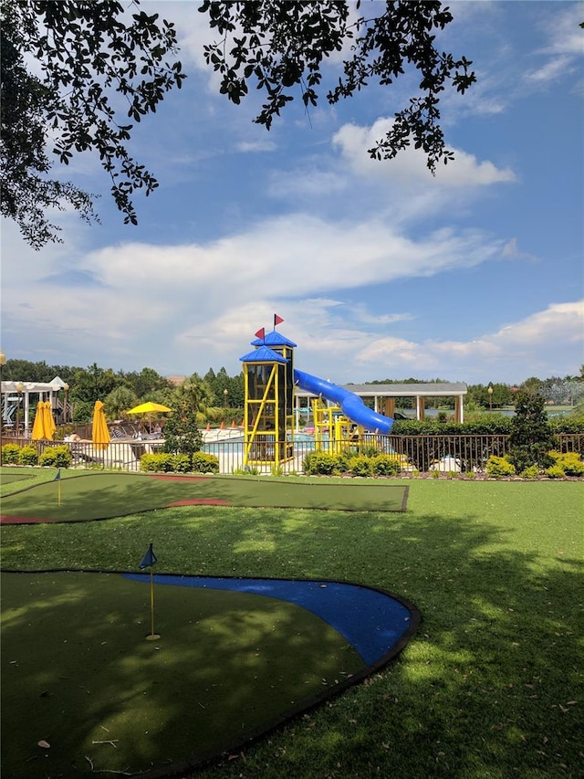 view of play area featuring a yard