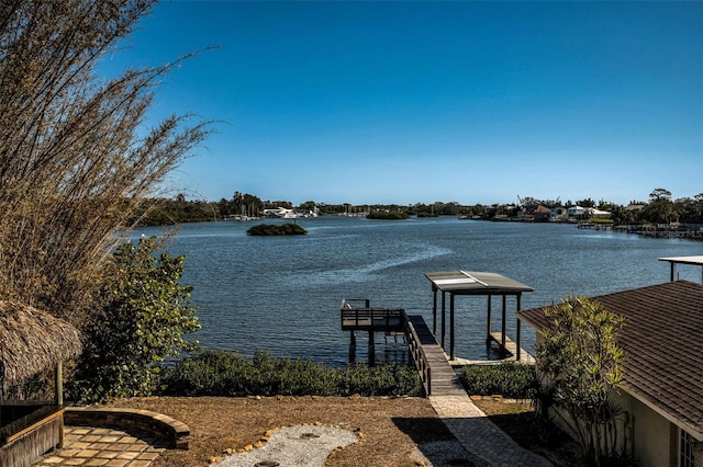 view of dock with a water view