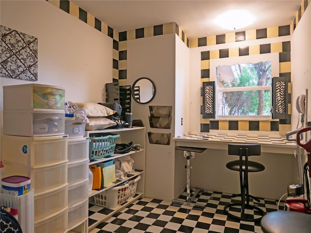 interior space featuring tile countertops