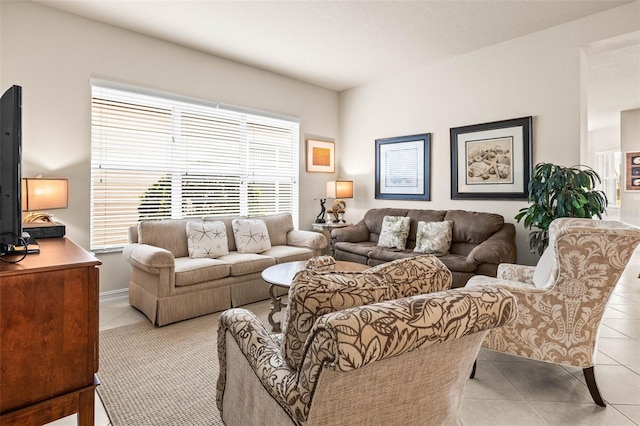 living room featuring light tile patterned floors