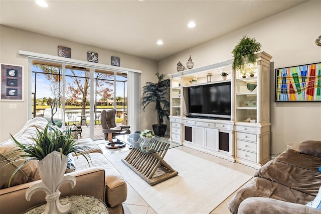 living room with light tile patterned floors