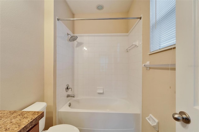 full bathroom featuring toilet, shower / bath combination, and vanity