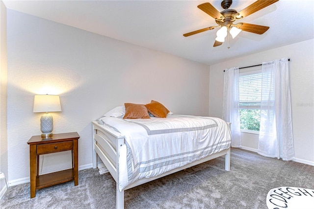 bedroom with carpet flooring and ceiling fan