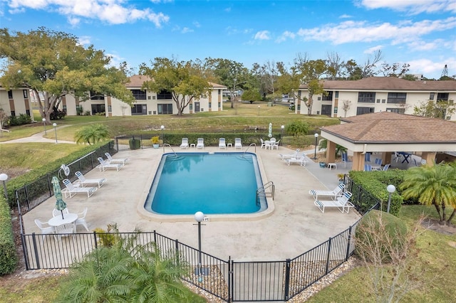 view of swimming pool with a patio area and a gazebo