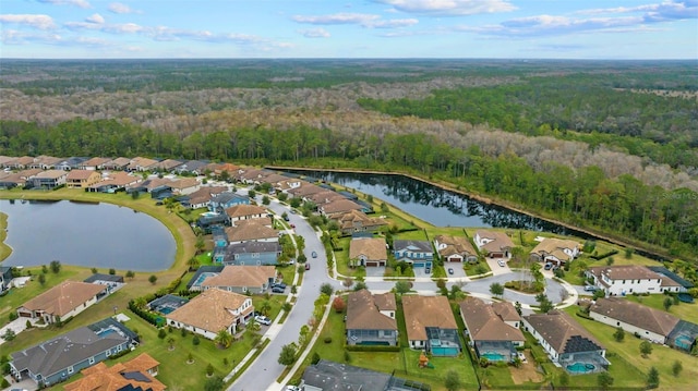 aerial view with a water view