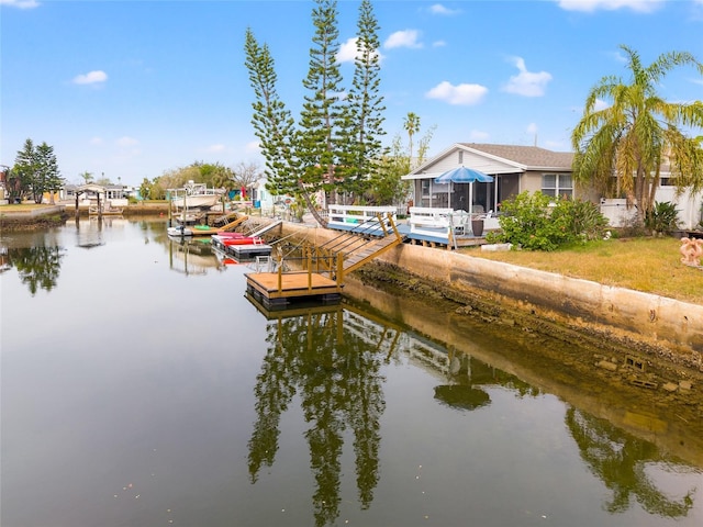 dock area featuring a water view