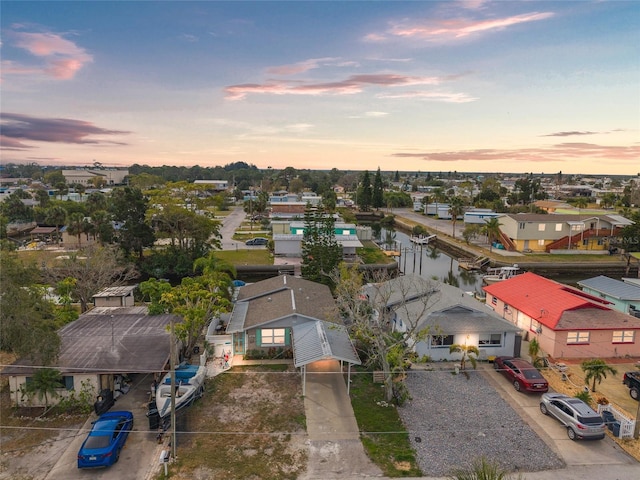 view of aerial view at dusk