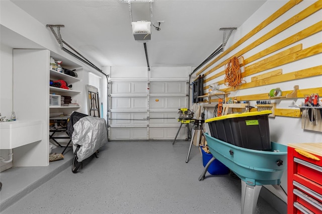 garage with a garage door opener