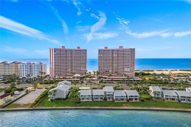 aerial view with a water view