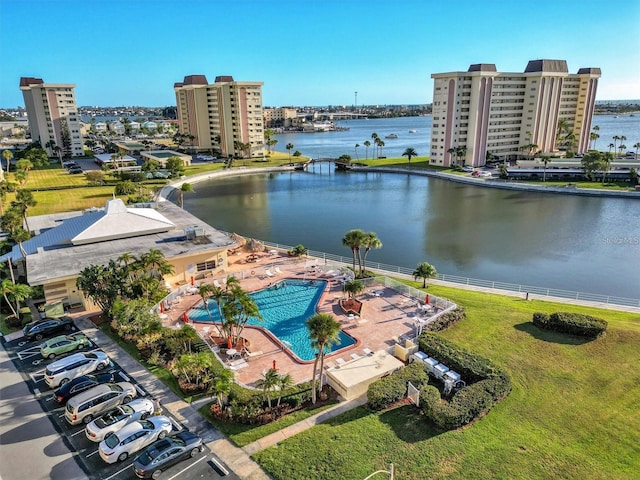 bird's eye view featuring a water view