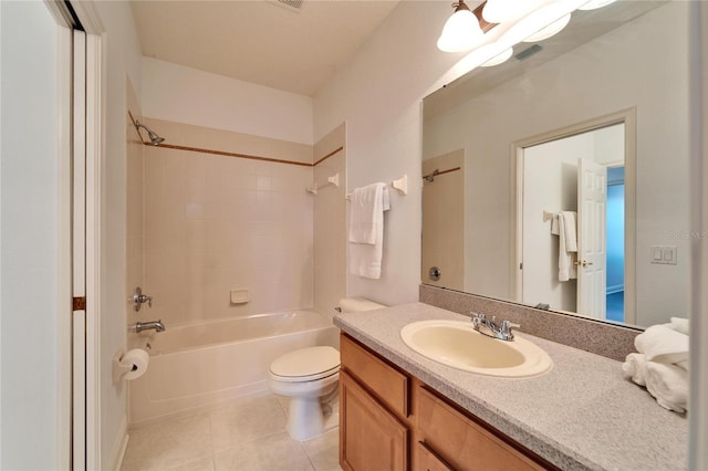 full bathroom with vanity, tile patterned floors,  shower combination, and toilet