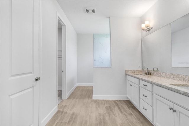 bathroom with hardwood / wood-style flooring and vanity