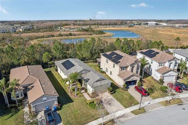 aerial view featuring a water view