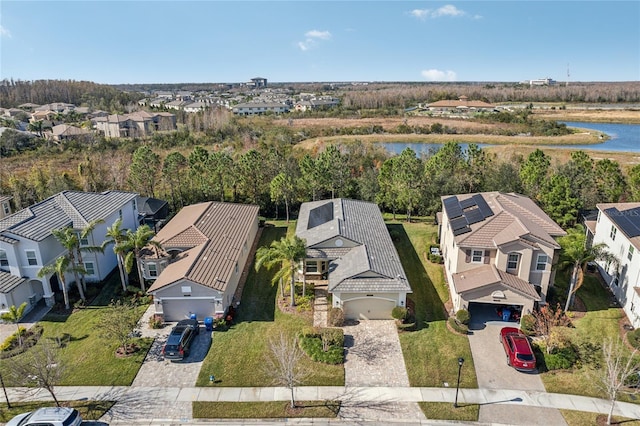 bird's eye view featuring a water view