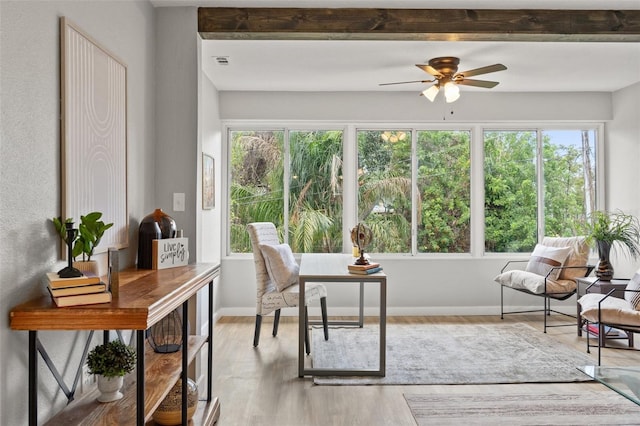 sunroom with ceiling fan