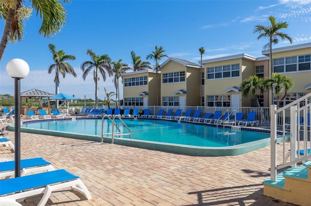 view of swimming pool featuring a patio