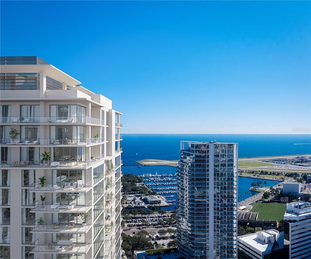 property's view of city with a water view