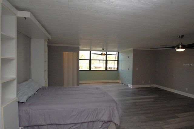 unfurnished bedroom with hardwood / wood-style flooring and ornamental molding