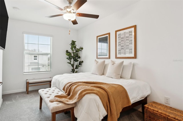 bedroom featuring ceiling fan and carpet floors