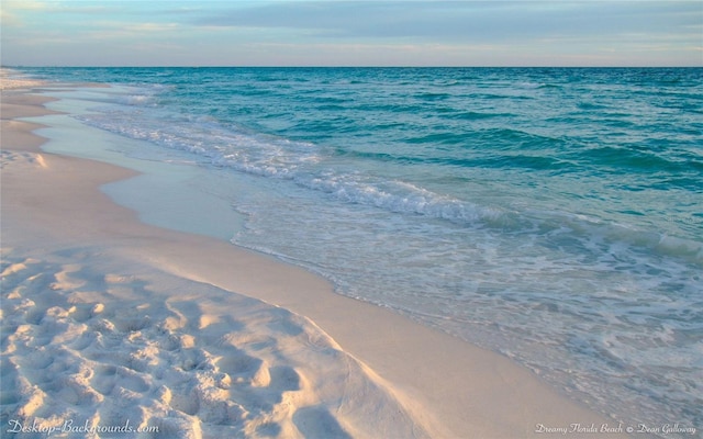 property view of water featuring a beach view