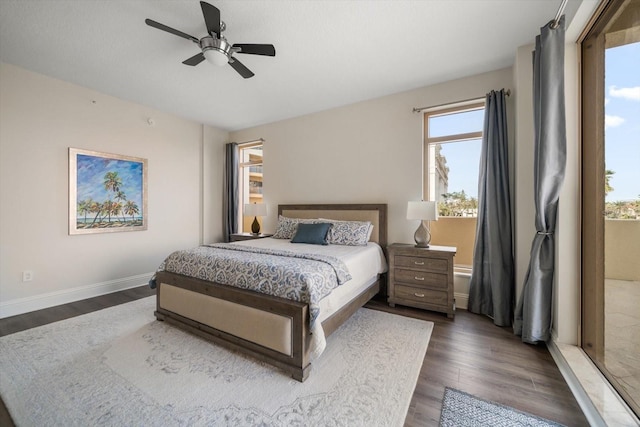 bedroom with ceiling fan and wood-type flooring