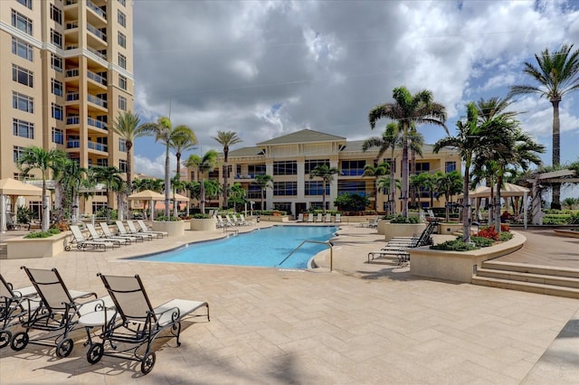 view of pool featuring a patio