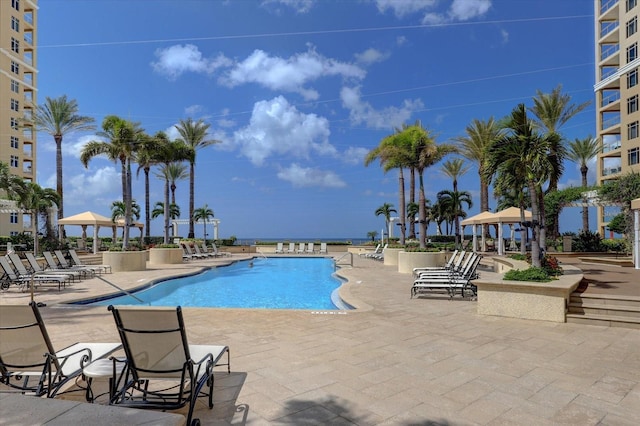 view of pool featuring a patio