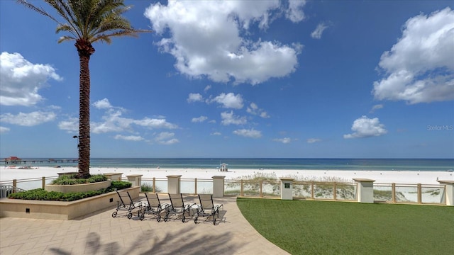 view of water feature featuring a beach view