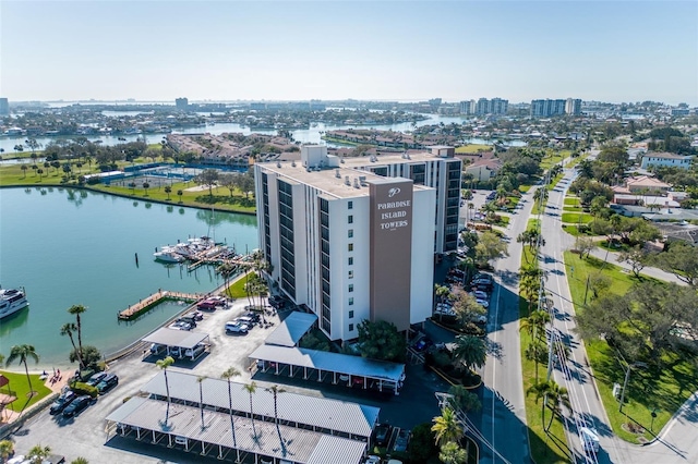 bird's eye view featuring a water view