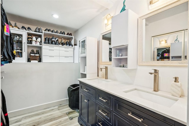 bathroom featuring vanity and wood-type flooring