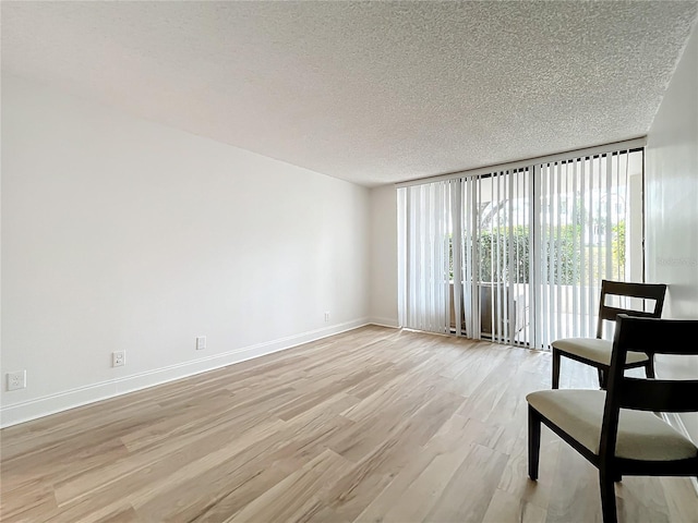 unfurnished room featuring light wood-style flooring, baseboards, and a textured ceiling