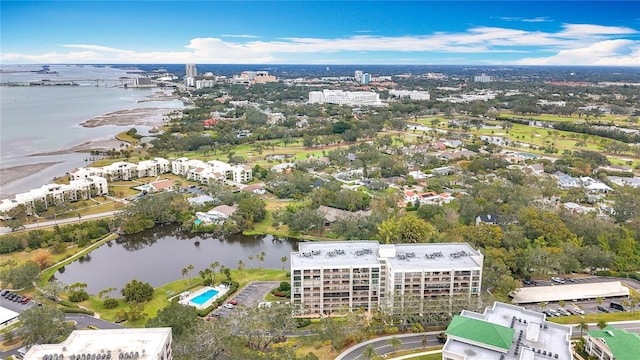 aerial view with a water view