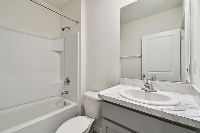 full bathroom with shower / bathtub combination, toilet, and vanity