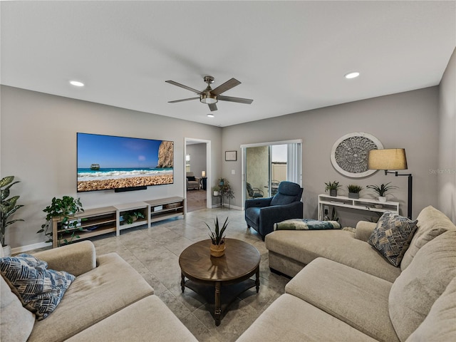 living room with ceiling fan