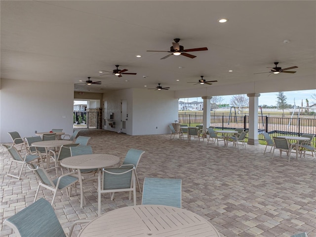 view of patio with ceiling fan