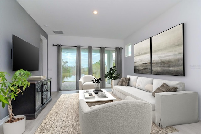 living room with light wood-type flooring