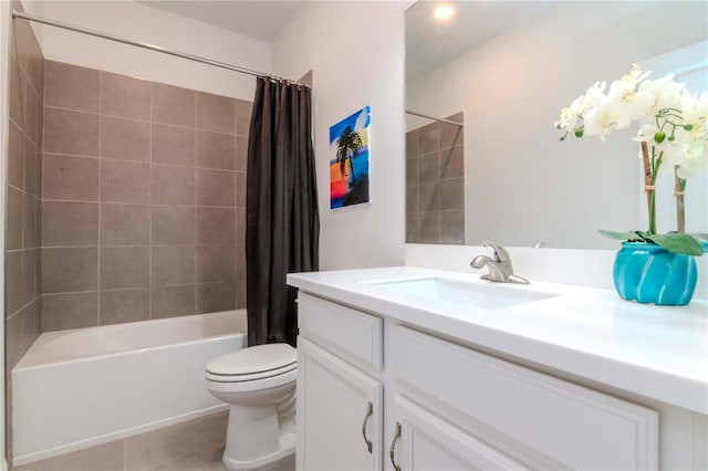 full bathroom featuring vanity, toilet, shower / bath combo, and tile patterned flooring