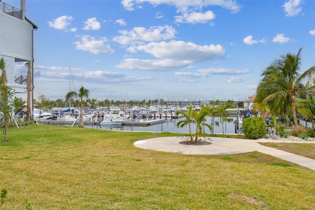 exterior space with a water view