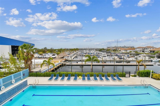 view of swimming pool featuring a patio area